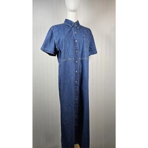 White Stag Pearl Snap Denim Jean Maxi Dress Women's Size 12/14 Vintage